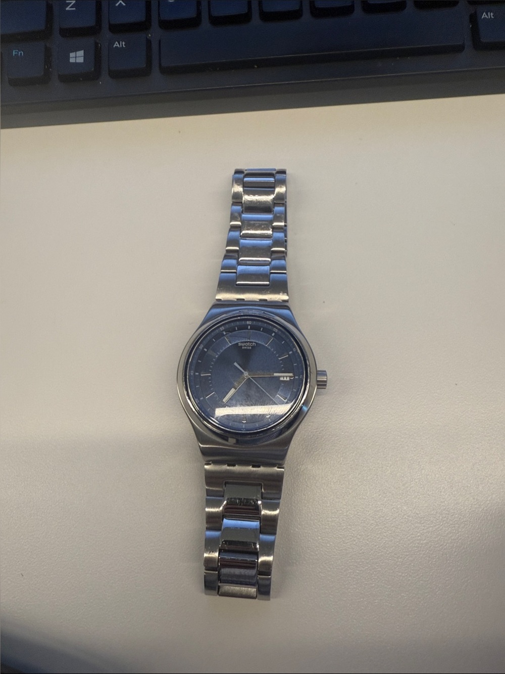 Swatch Shimmer at Dusk Blue Dial Stainless Steel Watch YIS435G